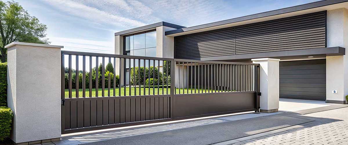 Steel panel and bar entrance gates with automatic gate motors